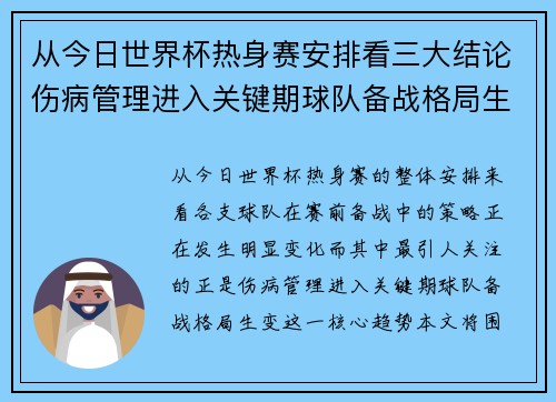 从今日世界杯热身赛安排看三大结论伤病管理进入关键期球队备战格局生变