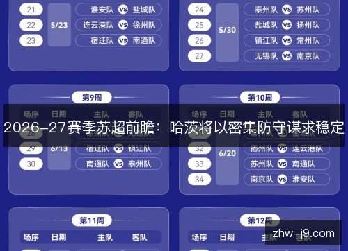 2026-27赛季苏超前瞻：哈茨将以密集防守谋求稳定